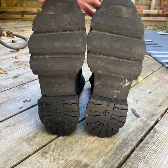 GANNI Mid-Calf Leather Boots Black Size 10 - Picture 5 of 7